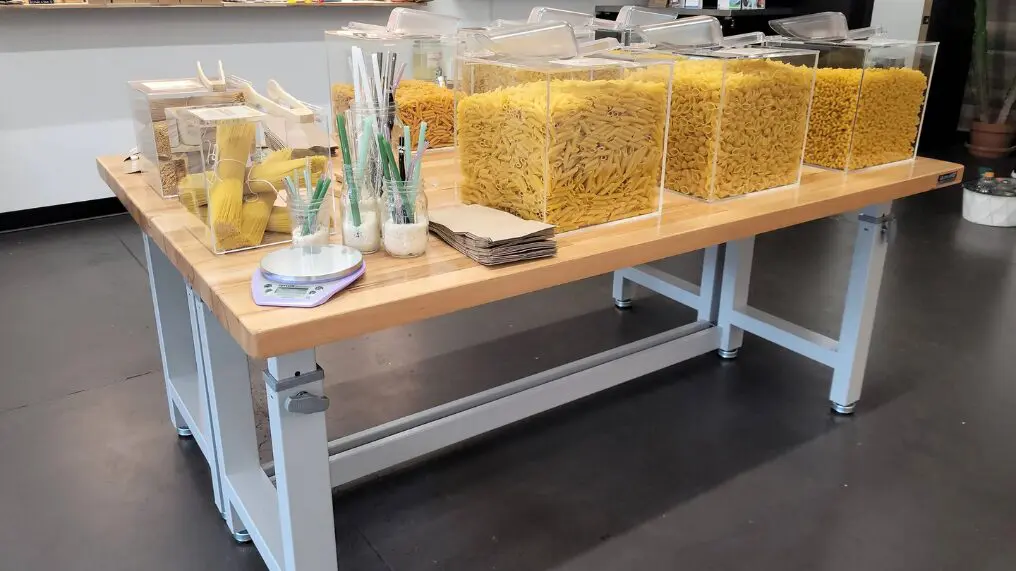 Selection of dry pasta on table