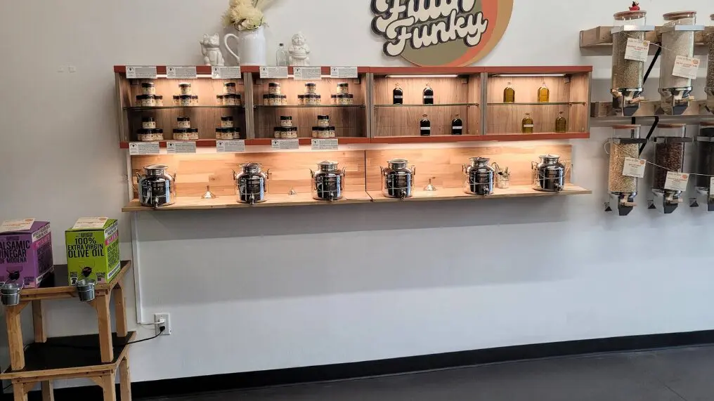 Modern olive oil shop interior display