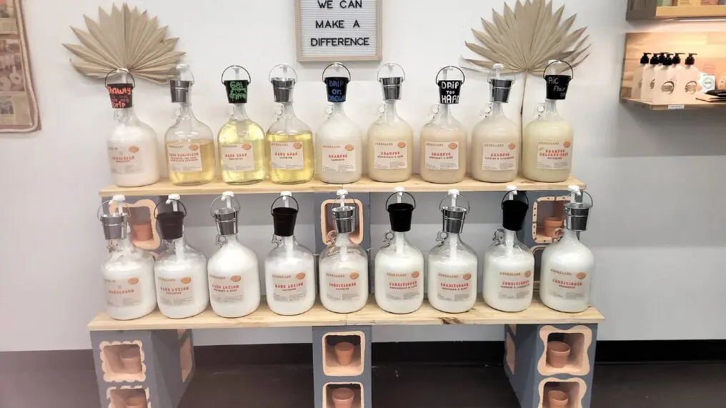 Eco-friendly product display with bottles