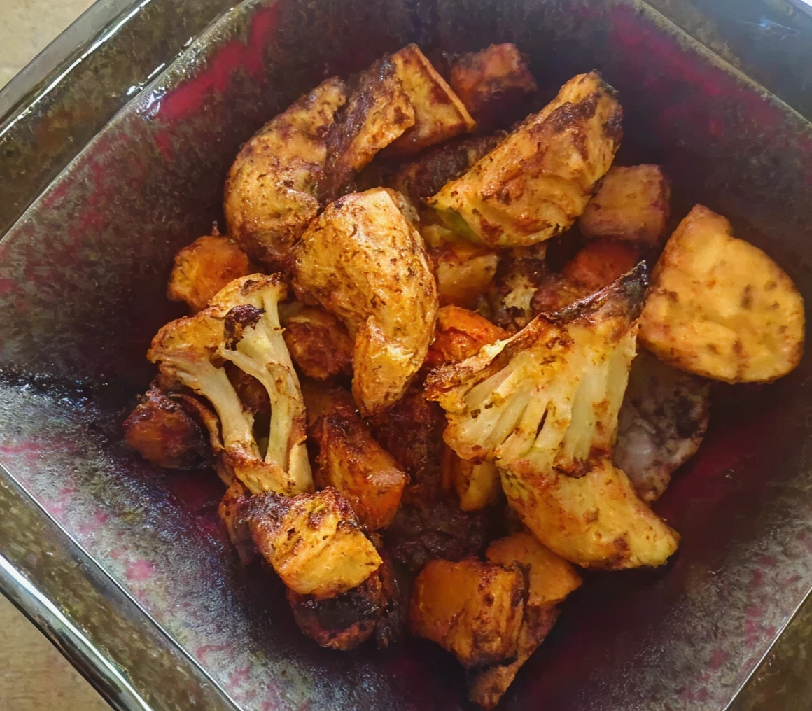 Baked veggie medley in a bowl